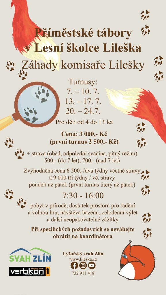 Plakát: Příměstské tábory v Lesní školce Lileška – Záhady komisaře Lilešky